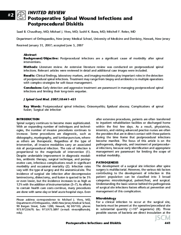 (PDF) Postoperative Spinal Wound Infections and Postprocedural Diskitis