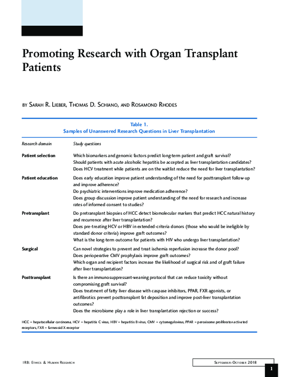 (PDF) Promoting Research with Organ Transplant Patients
