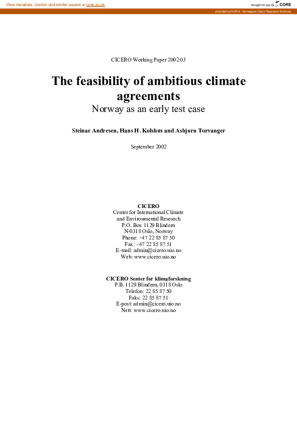 (PDF) The feasibility of ambitious climate agreements Norway as an ...
