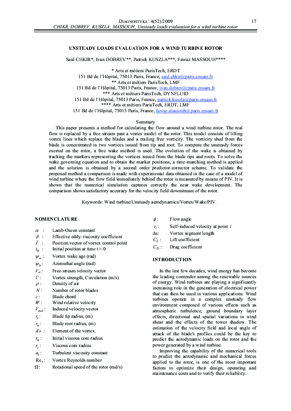 (PDF) Unsteady loads evaluation for a wind turbine rotor | Said Chkir ...