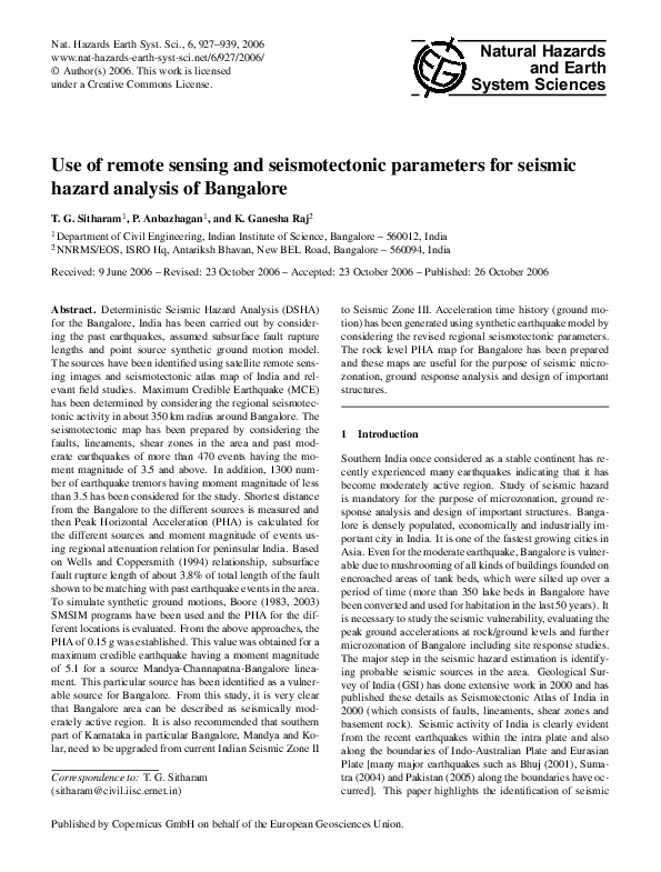 (PDF) Use of remote sensing and seismotectonic parameters for seismic ...