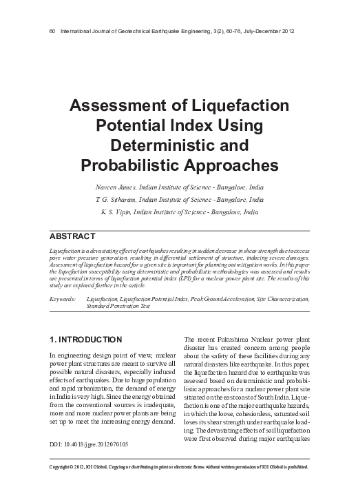 (PDF) Assessment of Liquefaction Potential Index Using Deterministic ...