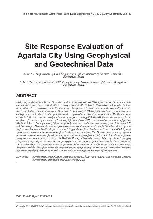 (PDF) Site Response Evaluation of Agartala City Using Geophysical and ...