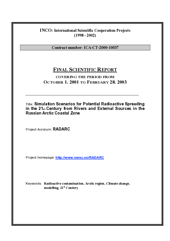 (PDF) Simulation Scenarios for Potential Radioactive Spreading in the ...