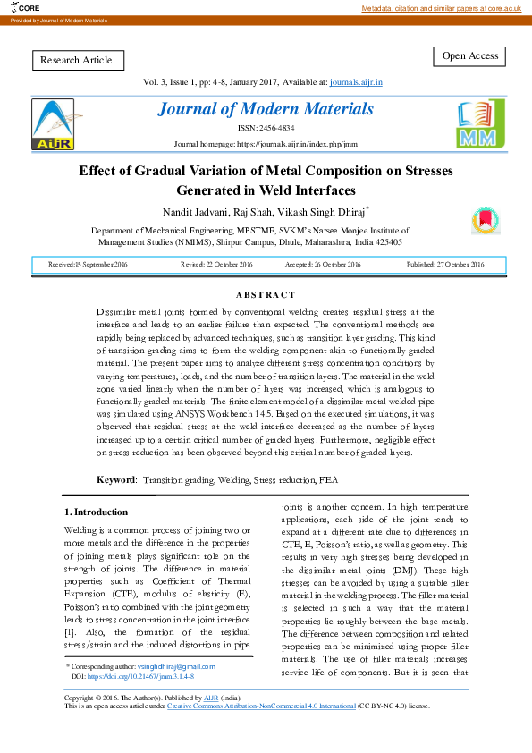 (PDF) Effect of Gradual Variation of Metal Composition on Stresses ...