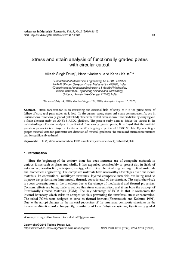 (PDF) Stress and strain analysis of functionally graded plates with ...