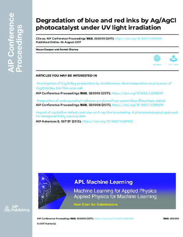 (PDF) Degradation of blue and red inks by Ag/AgCl photocatalyst under ...