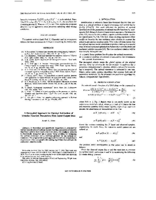 (PDF) A decoupled approach for optimal estimation of transfer function ...