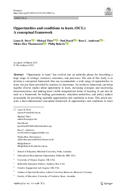 (PDF) Opportunities and conditions to learn (OCL): A conceptual framework