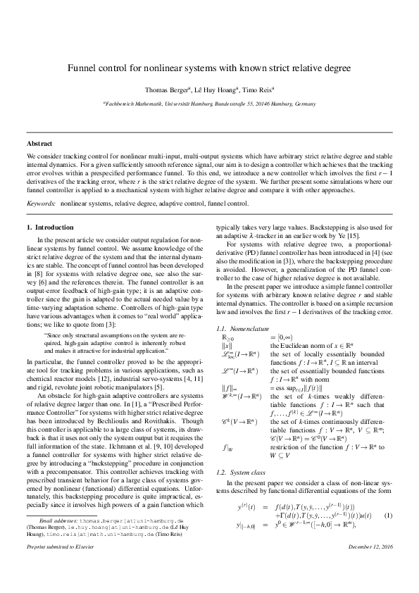 (PDF) Funnel control for nonlinear systems with known strict relative ...
