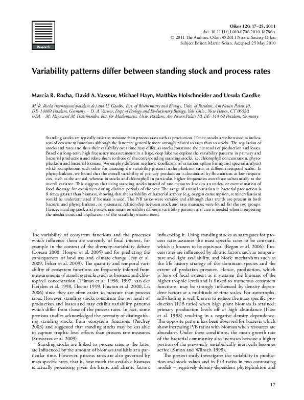 (PDF) Variability patterns differ between standing stock and process rates