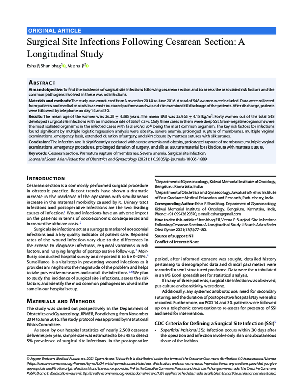 (PDF) Surgical Site Infections Following Cesarean Section: A ...