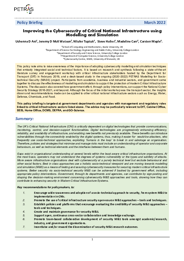(PDF) Improving the Cybersecurity of Critical National Infrastructure ...