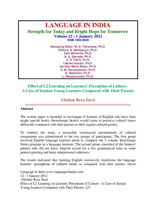 (PDF) Effect of L2 Learning on Learners' Perception of Culture - A Case ...