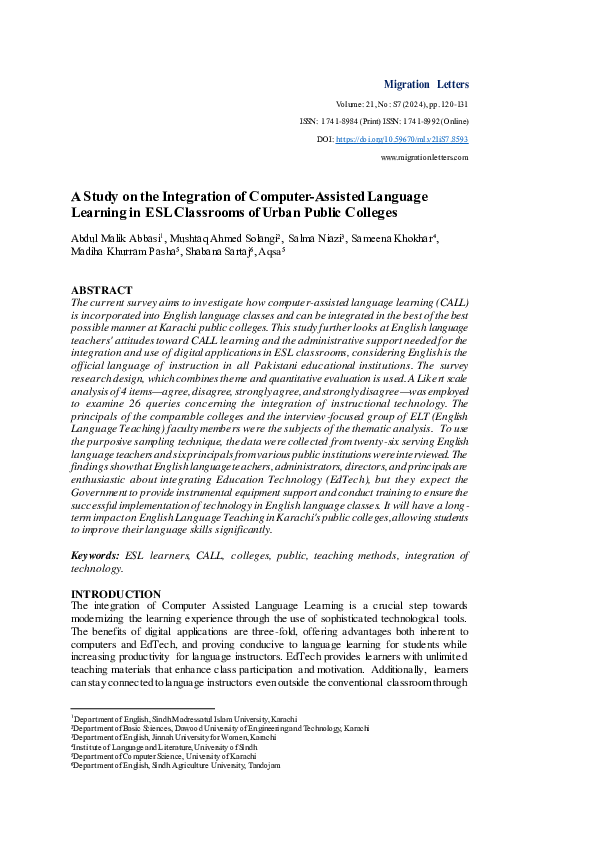 (PDF) A Study on the Integration of Computer-Assisted Language Learning ...
