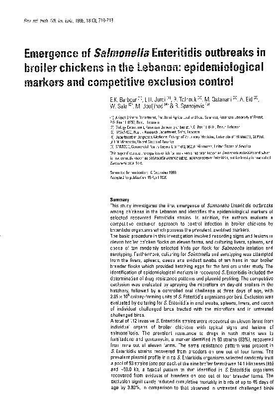 (PDF) Emergence of Salmonella enteriditis outbreaks in broiler chickens ...