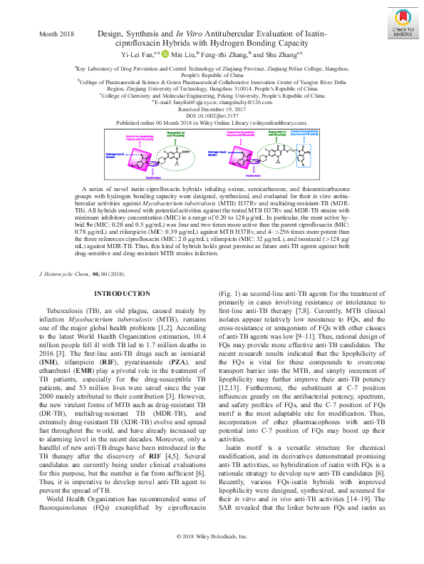 (PDF) Design, synthesis and in vitro antitubercular evaluation of novel ...