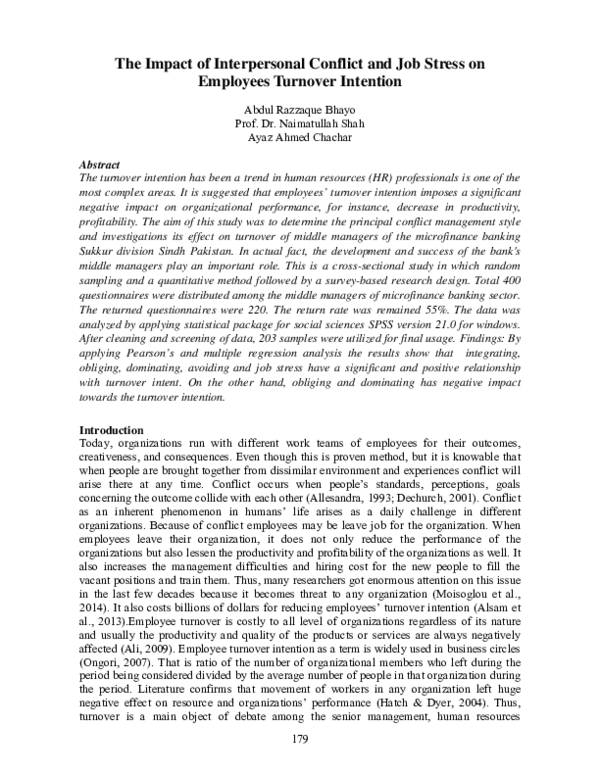 (PDF) The Impact of Interpersonal Conflict and Job Stress on Employees ...