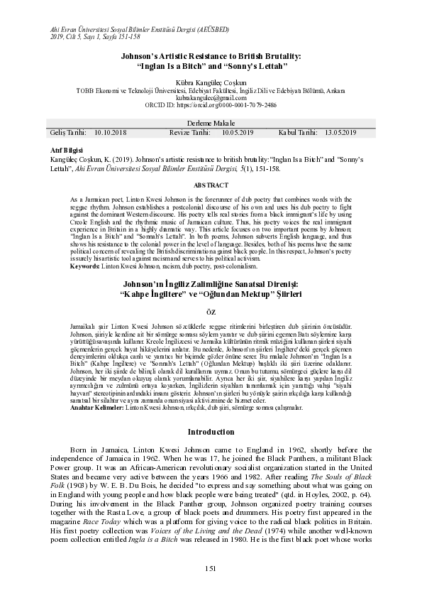 (PDF) Johnson’s Artistic Resistance to British Brutality: “Inglan Is a ...