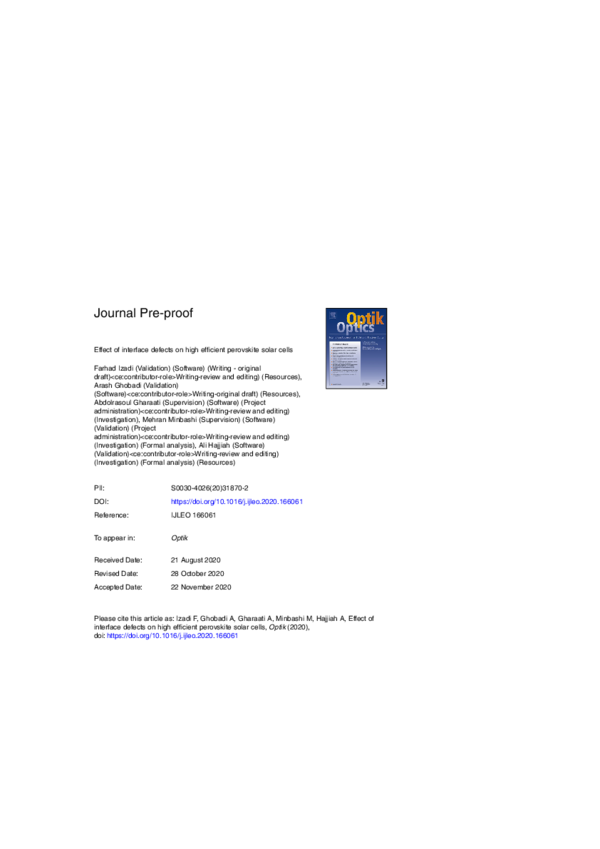 (PDF) Effect of interface defects on high efficient perovskite solar cells