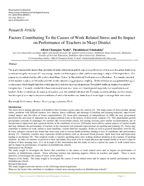 (PDF) Factors Contributing To the Causes of Work Related Stress and Its ...