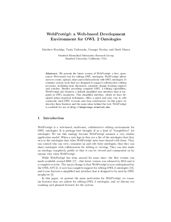 (PDF) WebProtégé: a Web-based Development Environment for OWL 2 Ontologies