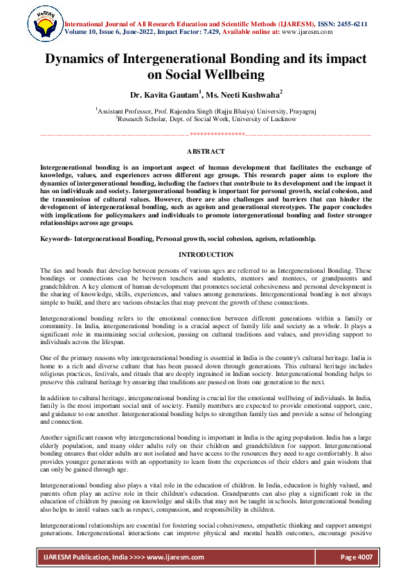 (PDF) Dynamics of Intergenerational Bonding and its Impact on Social ...