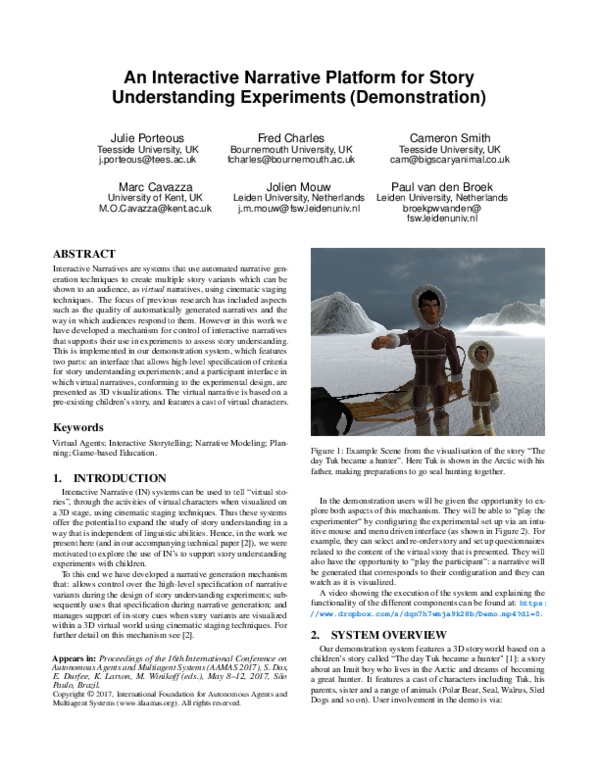 (PDF) An Interactive Narrative Platform for Story Understanding Experiments