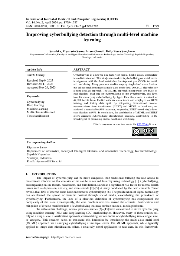 (PDF) Improving cyberbullying detection through multi-level machine ...