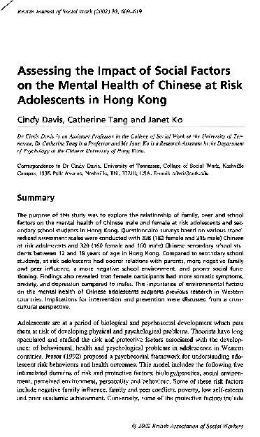(PDF) Assessing the Impact of Social Factors on the Mental Health of ...