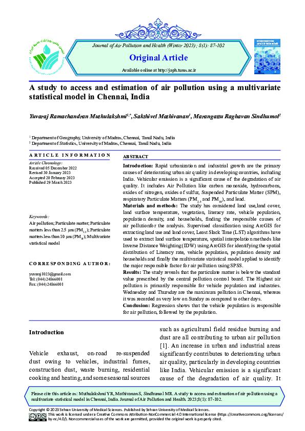(PDF) A study to access and estimation of air pollution using a ...