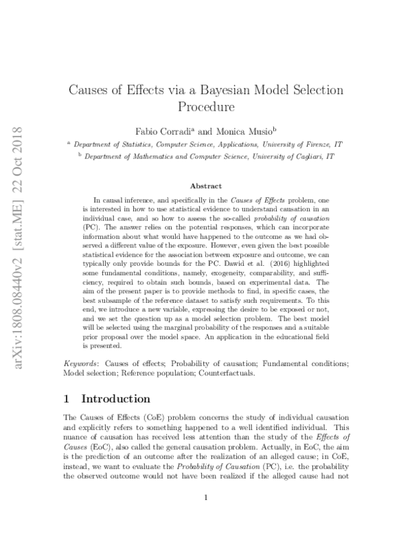 (PDF) Causes of Effects via a Bayesian Model Selection Procedure