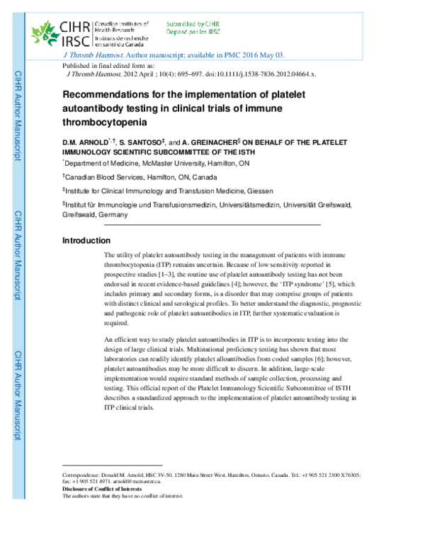 (PDF) Recommendations for the implementation of platelet autoantibody ...