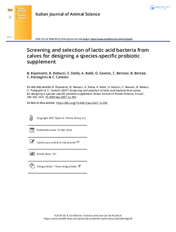 (PDF) Screening and selection of lactic acid bacteria from calves for ...