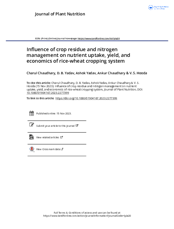 (PDF) Influence of crop residue and nitrogen management on nutrient ...