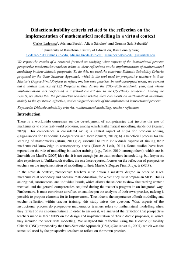 (PDF) Didactic suitability criteria related to the reflection on the ...