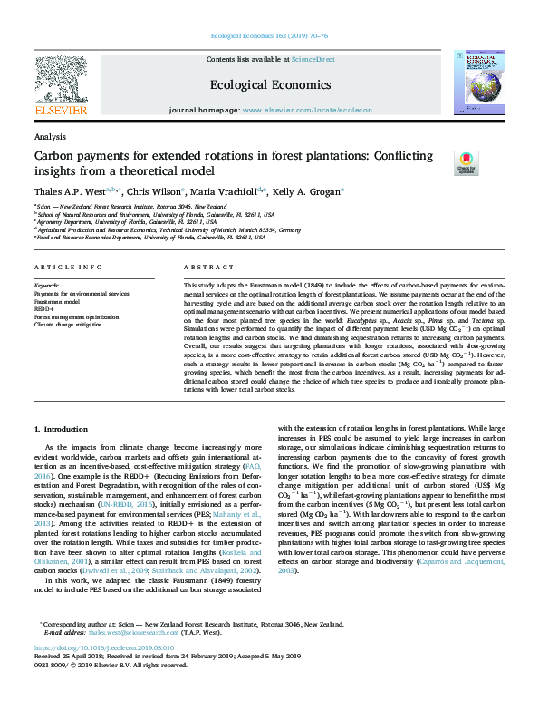 (PDF) Carbon payments for extended rotations in forest plantations ...