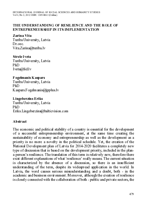 (PDF) The Understanding of Resilience and the Role of Entrepreneurship ...