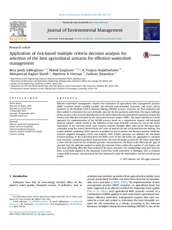 (PDF) Application of risk-based multiple criteria decision analysis for ...