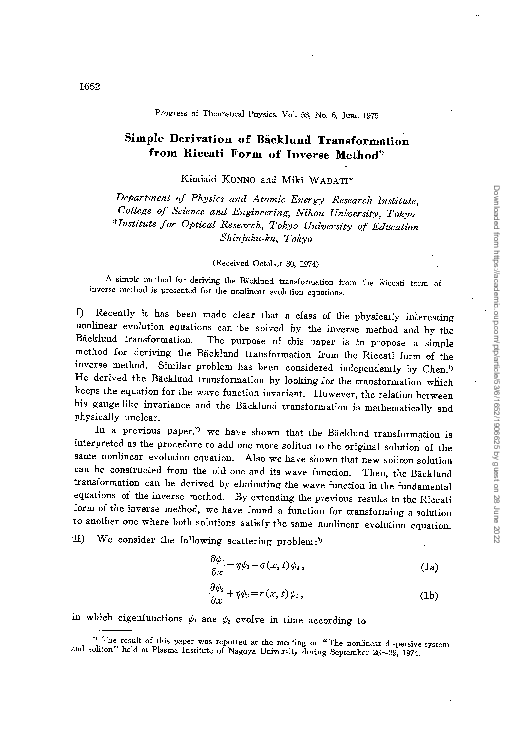 (PDF) Simple Derivation of Backlund Transformation from Riccati Form of ...