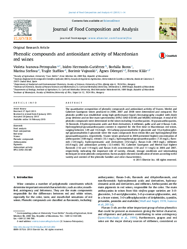 (PDF) Phenolic compounds and antioxidant activity of Macedonian red wines