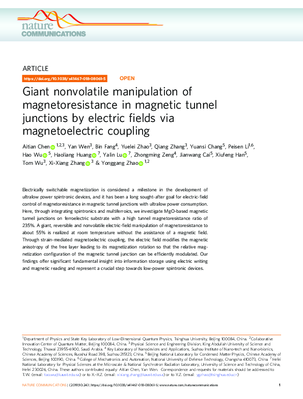 (PDF) Giant nonvolatile manipulation of magnetoresistance in magnetic ...