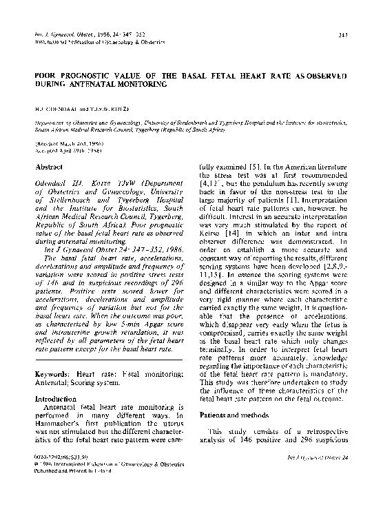(PDF) Poor prognostic value of the basal fetal heart rate as observed ...