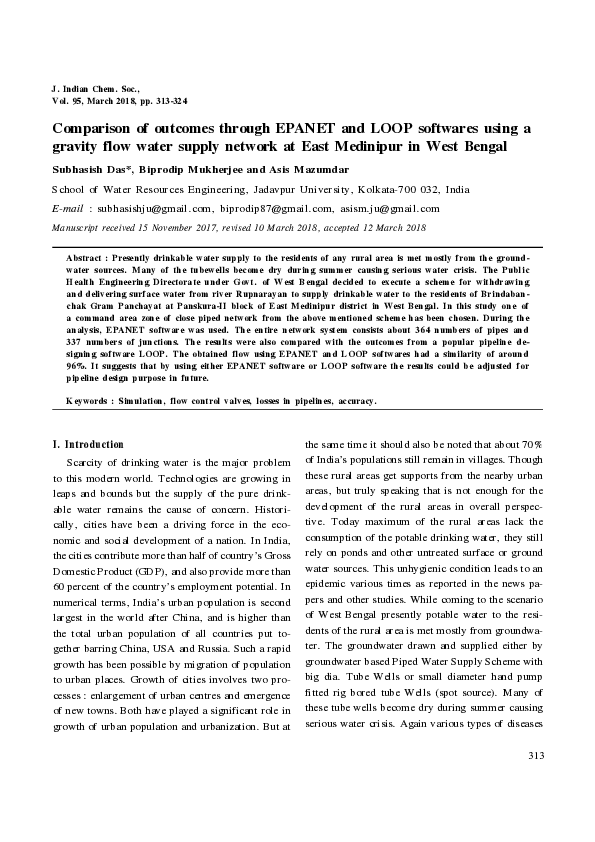 (PDF) Comparison of outcomes through EPANET and LOOP softwares using a ...