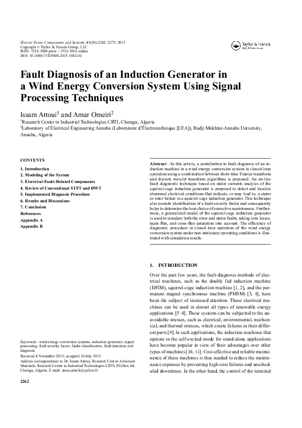 (PDF) Fault Diagnosis of an Induction Generator in a Wind Energy ...