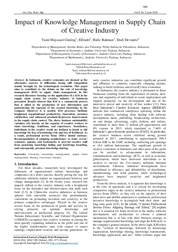 (PDF) Impact of Knowledge Management in Supply Chain of Creative Industry