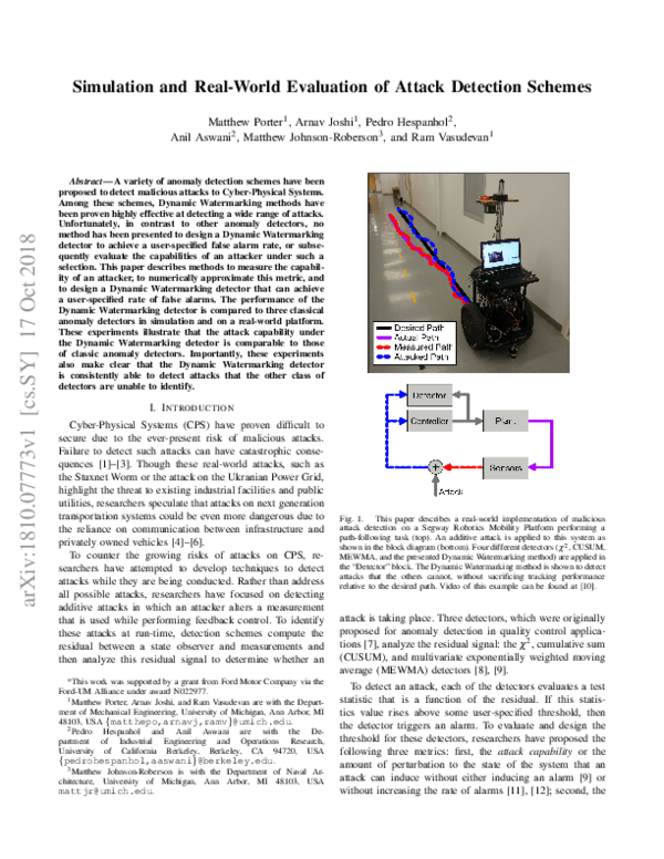 (PDF) Simulation and Real-World Evaluation of Attack Detection Schemes