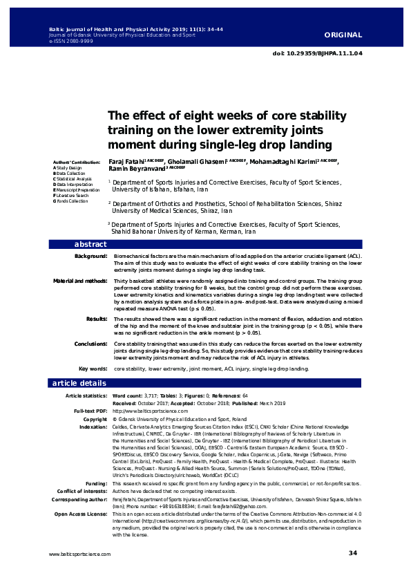 (PDF) The effect of eight weeks of core stability training on the lower ...