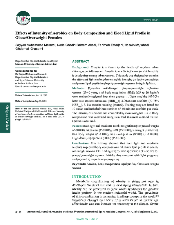 (PDF) Effects of intensity of aerobics on body composition and blood ...