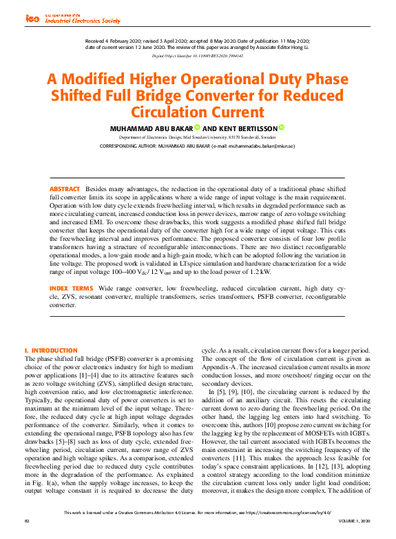 (PDF) A Modified Higher Operational Duty Phase Shifted Full Bridge ...
